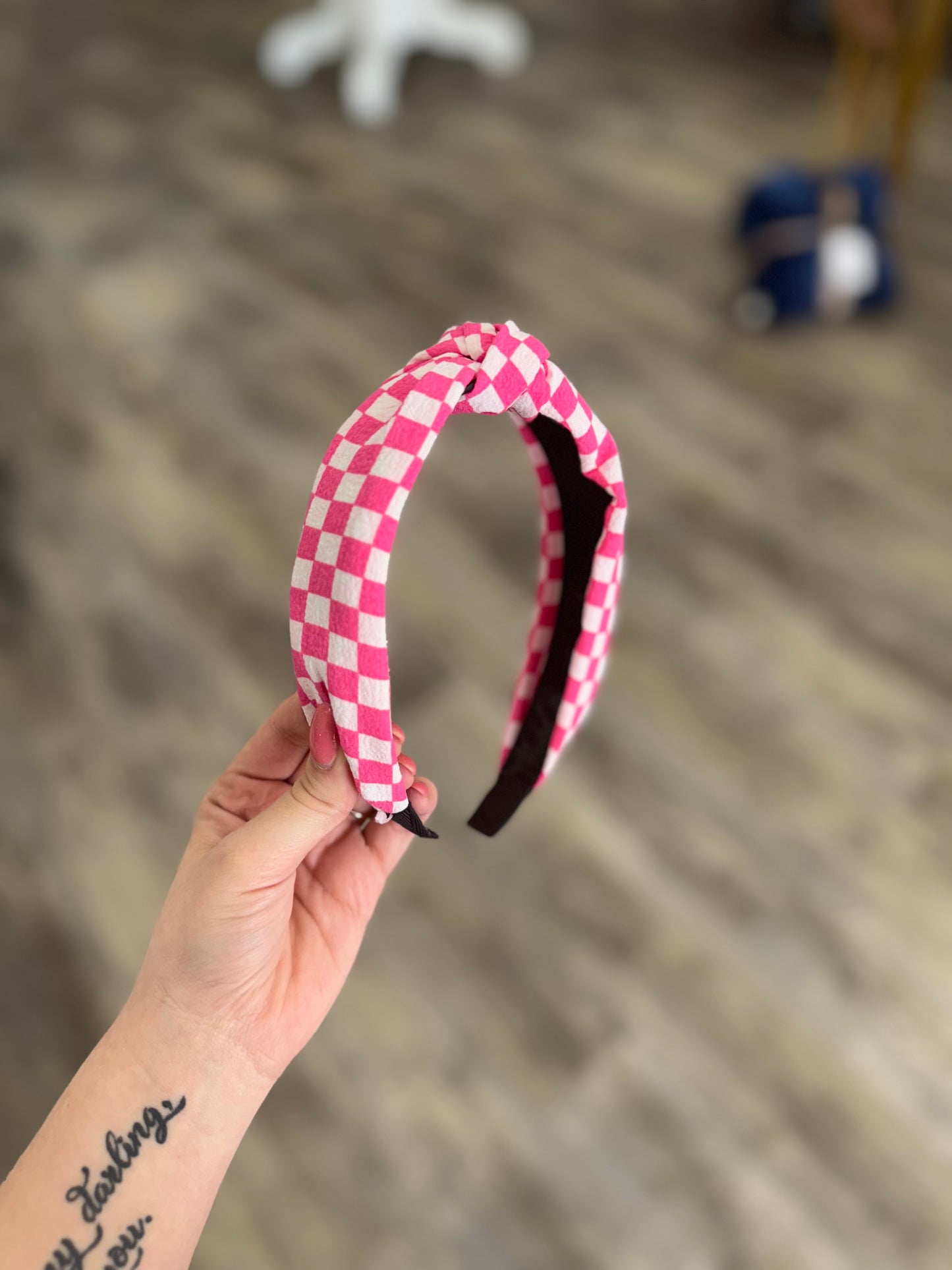 Pink Checkered Headband