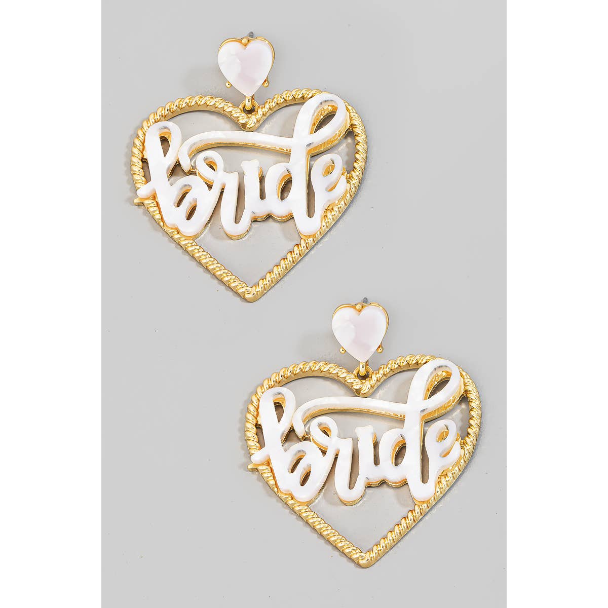 Pearl White Heart Bride Drop Earrings