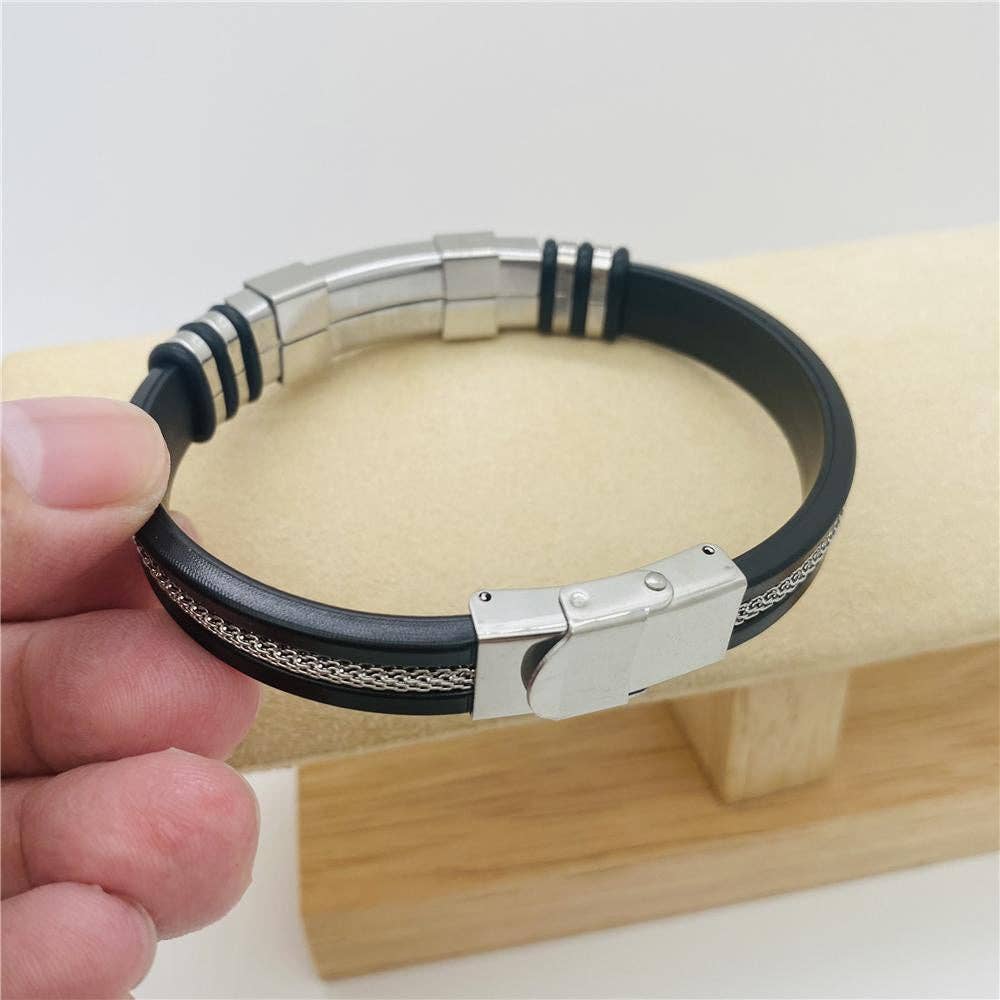 Men's Silver Silicone Titanium Steel Bracelet