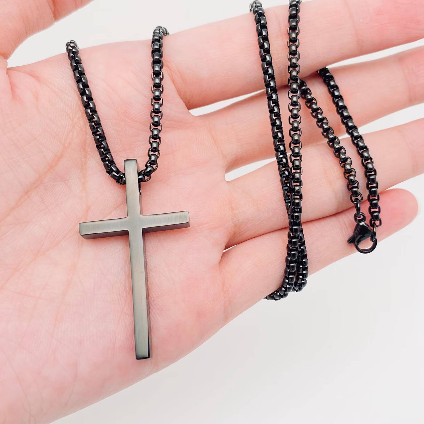 Men’s Black Glossy Cross Stainless Steel Pendant Necklace