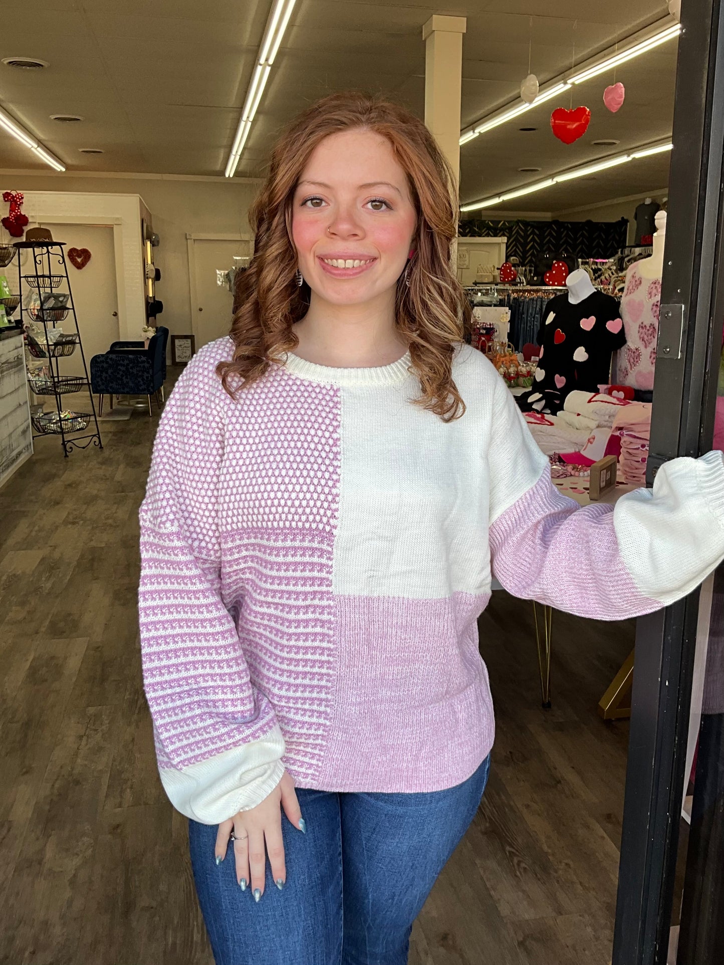 Lavender Colorblock Tie Back Sweater
