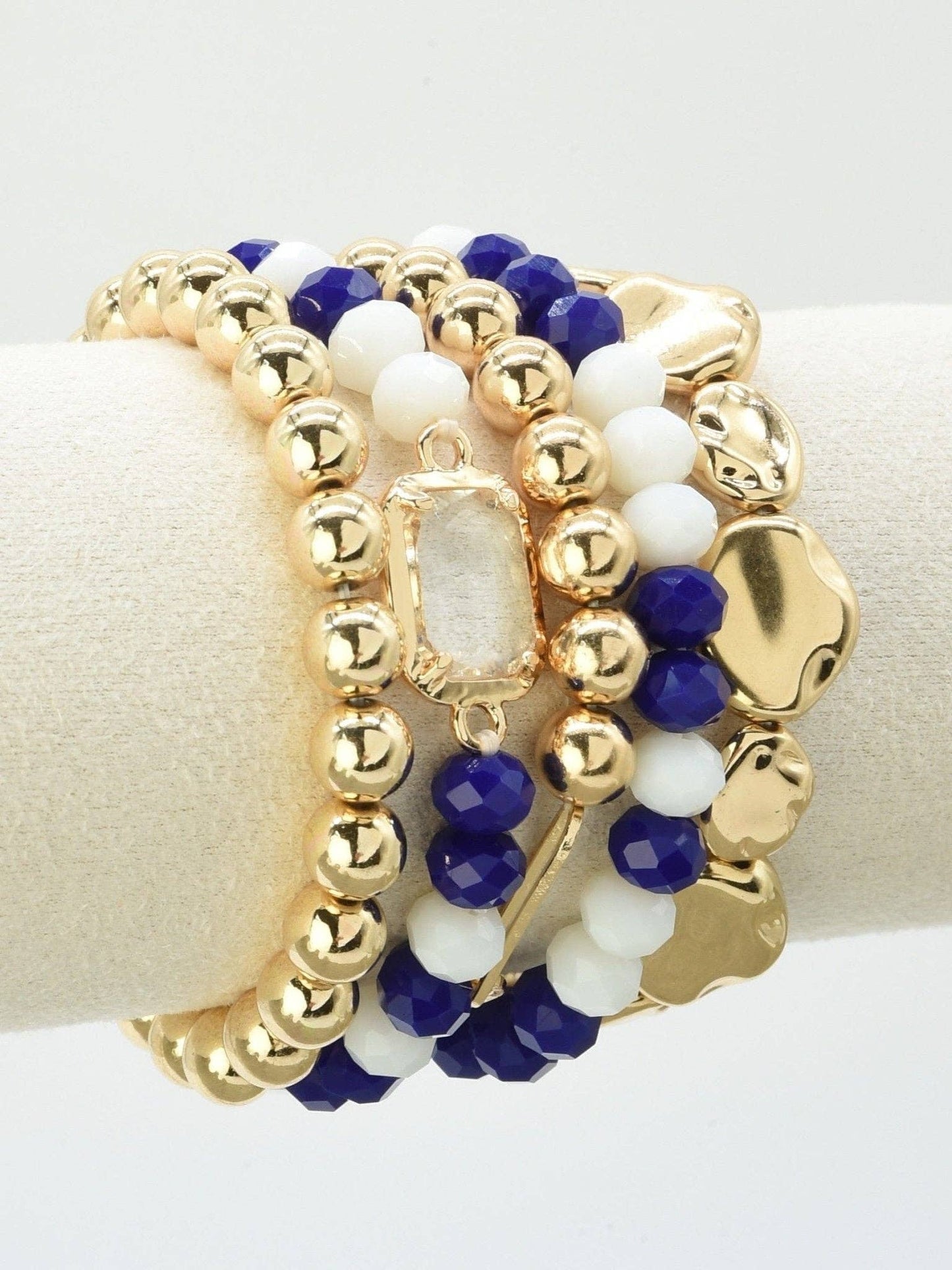 Blue & White Multi Strand Bead Bracelet Set
