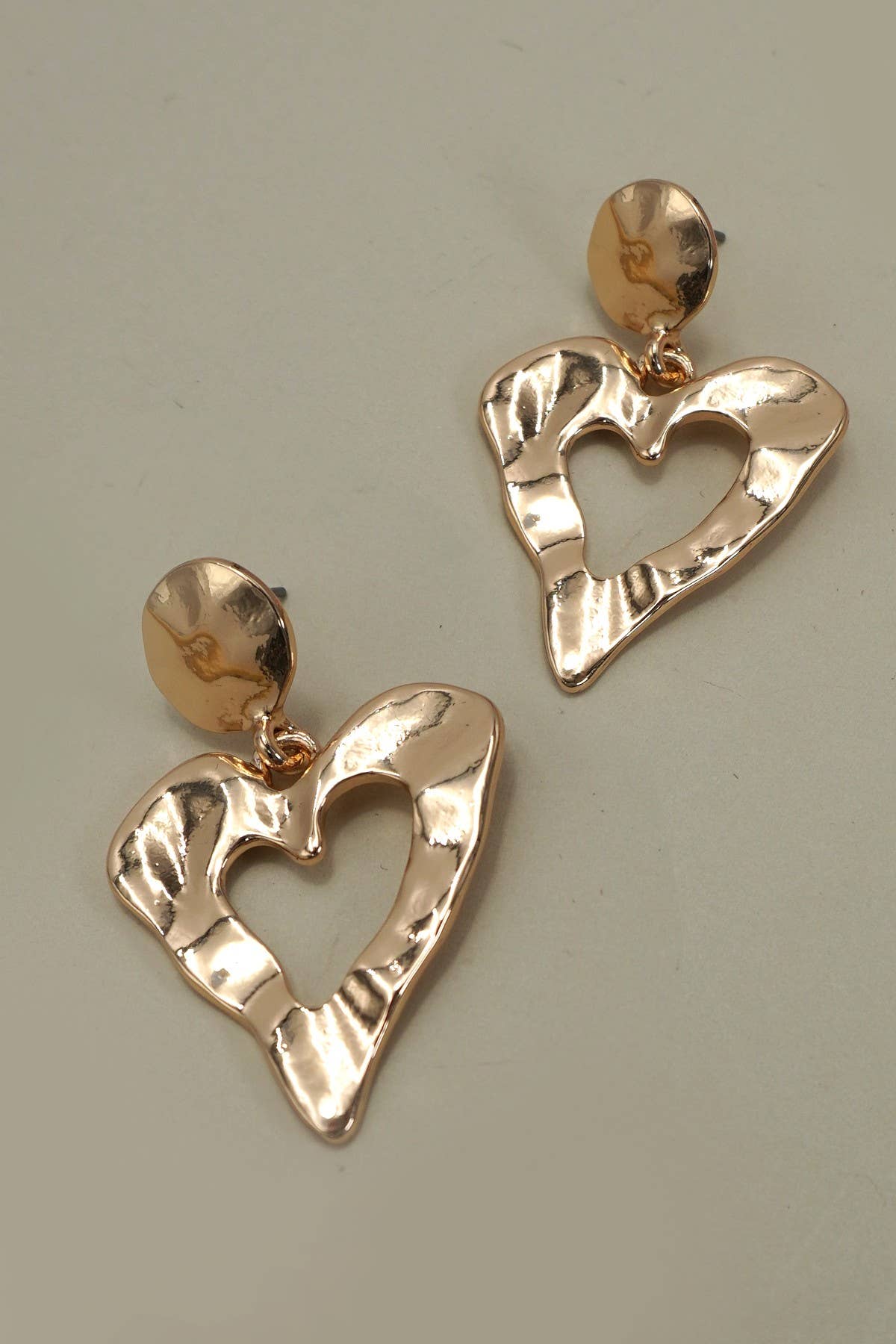 Gold Hammered Heart Post Earrings