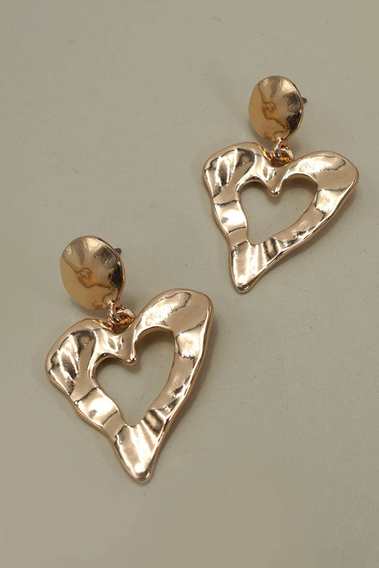 Gold Hammered Heart Post Earrings