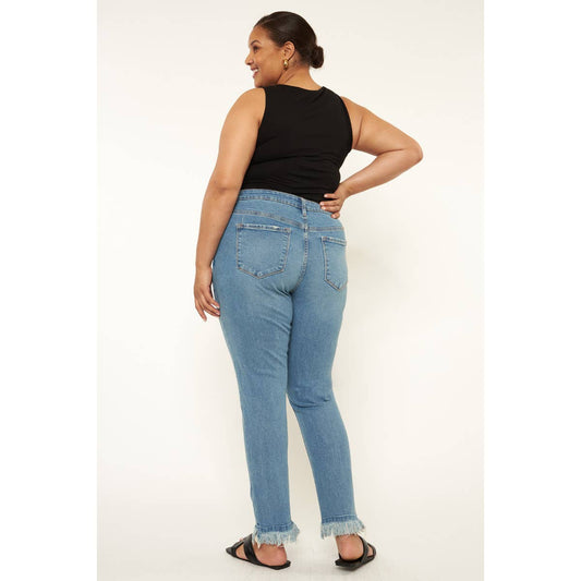 KC Plus Cigarette Fit Frayed Bottom Jeans