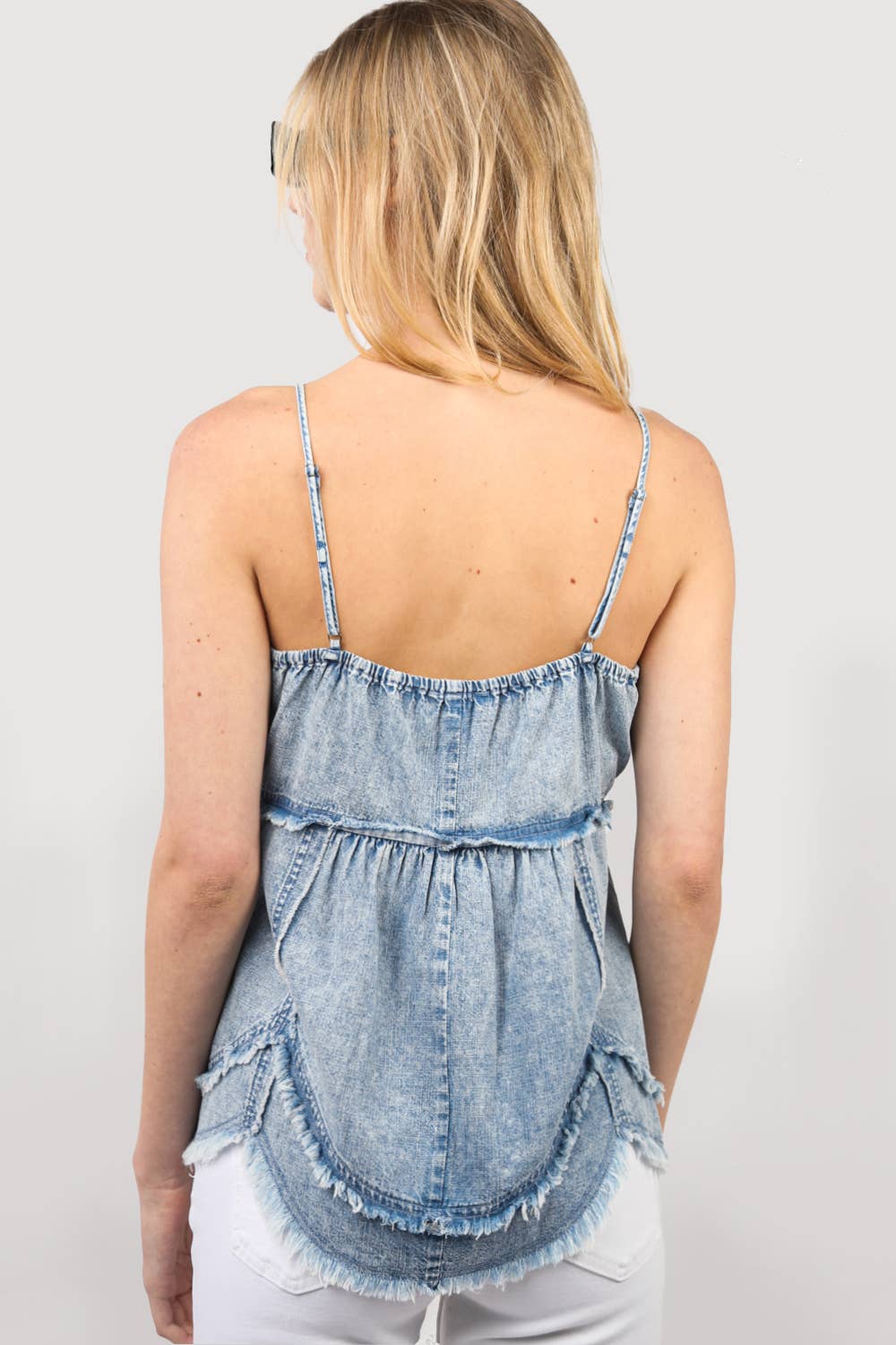Light Washed Denim Babydoll Top