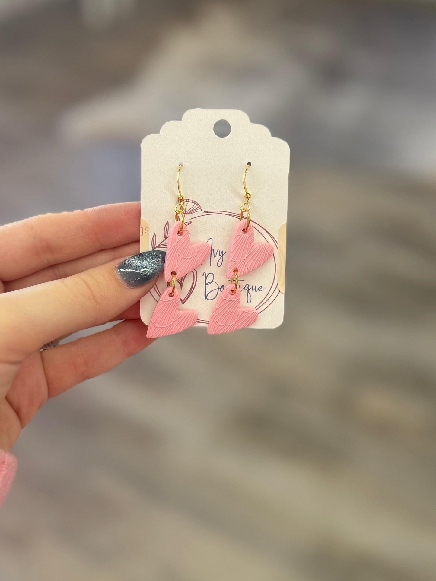 Pink Heart Dangle Earrings