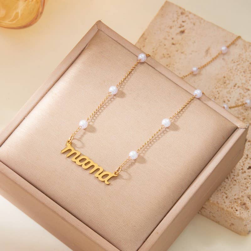 Gold Mama Pearl Accent Necklace