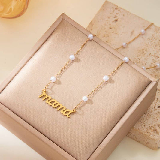 Gold Mama Pearl Accent Necklace