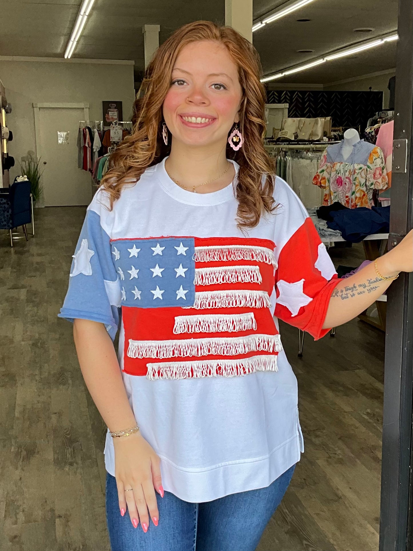 Colorblock American Flag Graphic Sweatshirt
