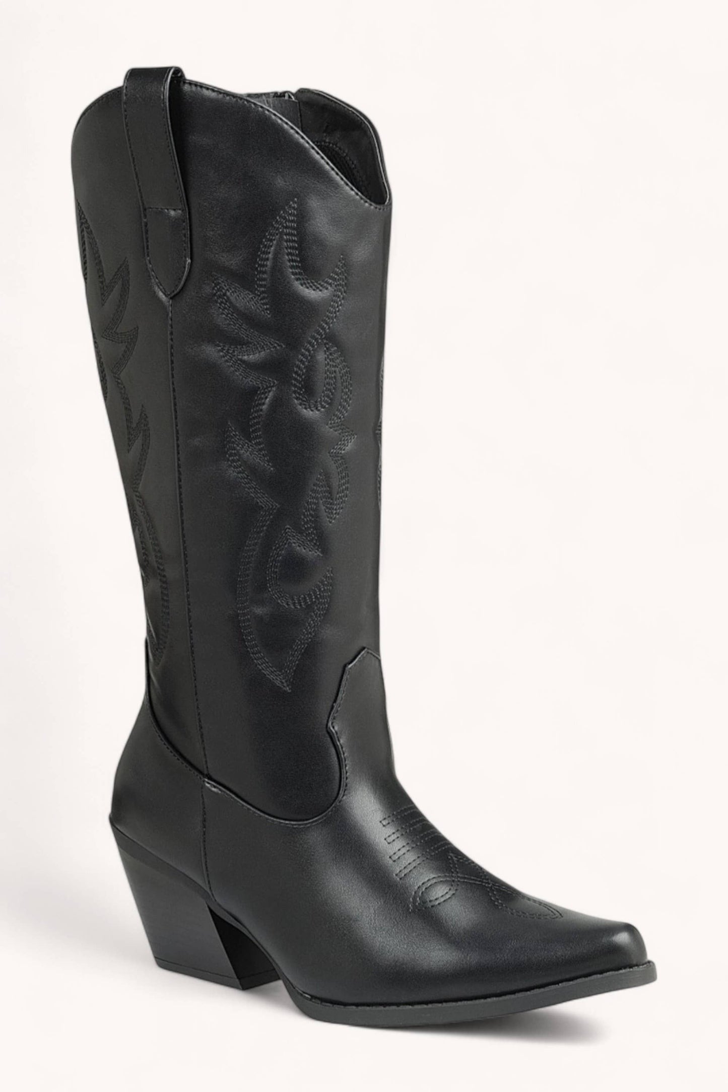 Black Embroidered Pointed-Toe Cowboy Boots
