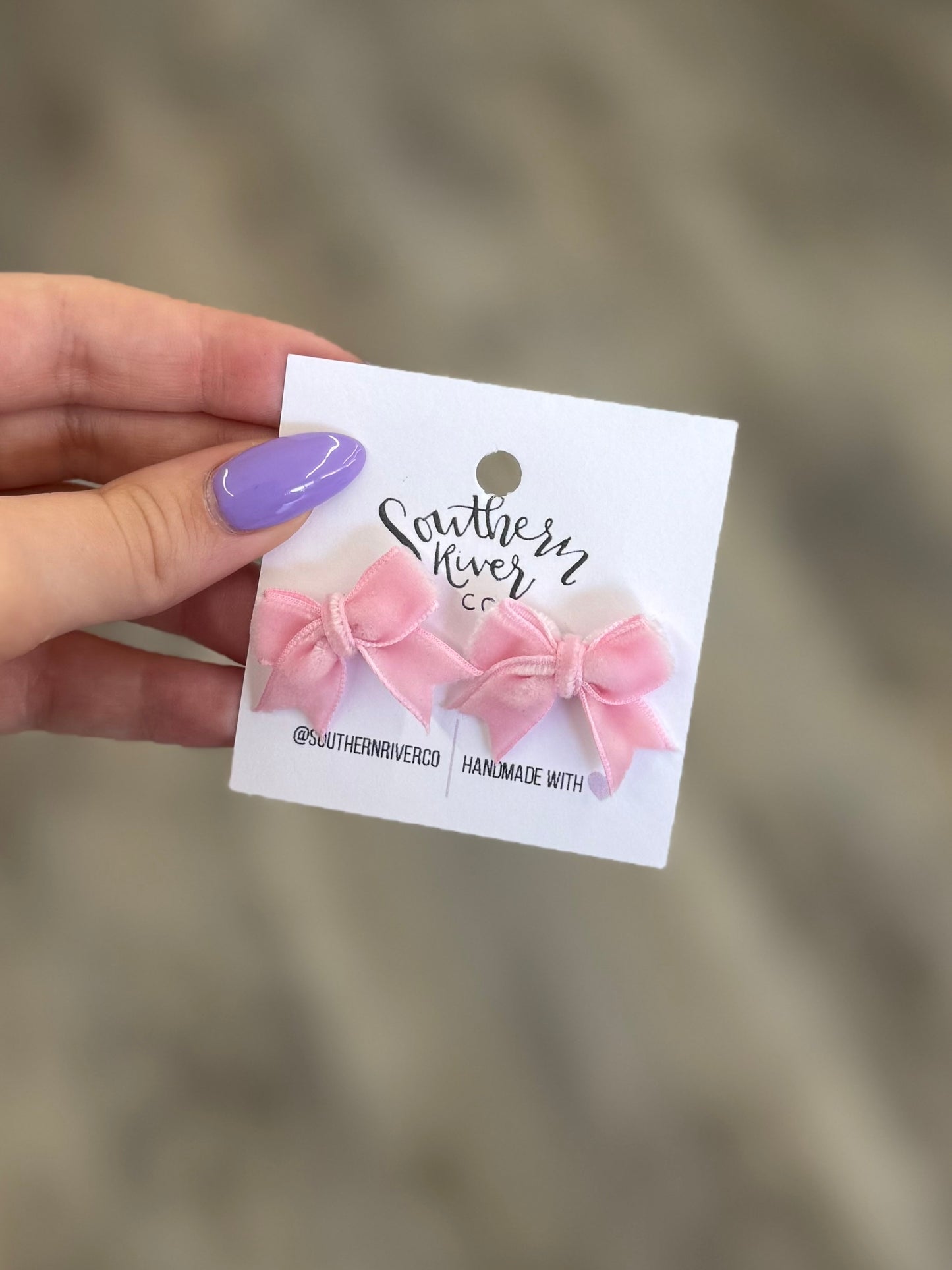 Pink Velvet Bow Studs