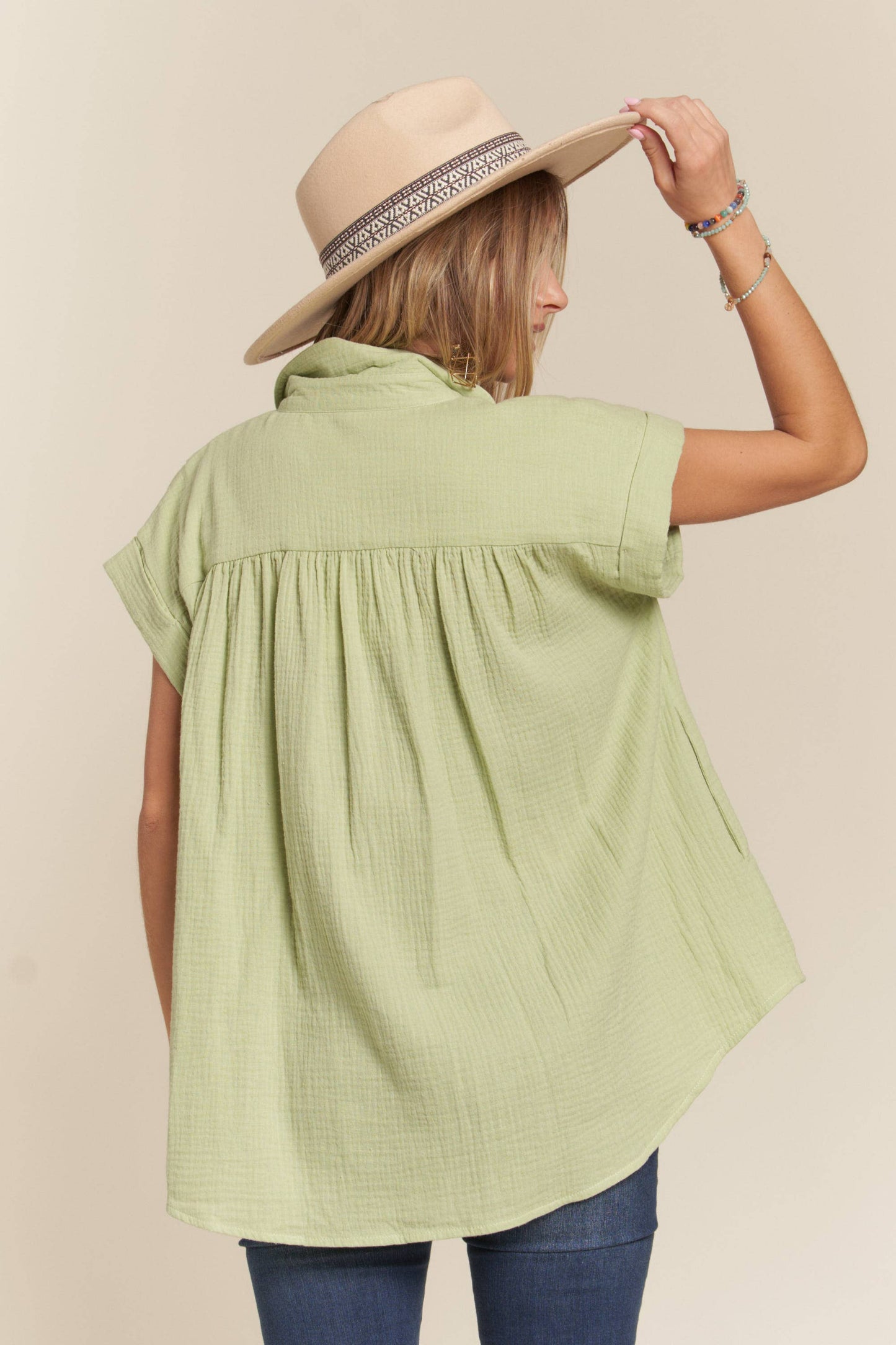 Green Pintuck Flowy Top
