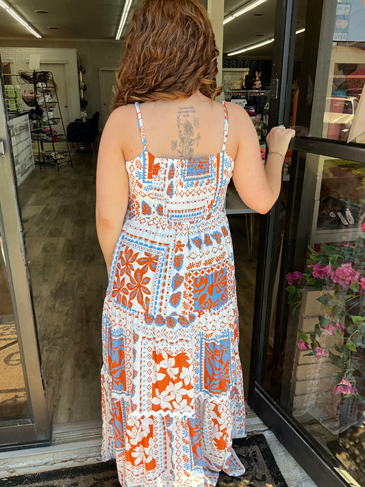 Orange Boho Ric Rac Maxi Dress