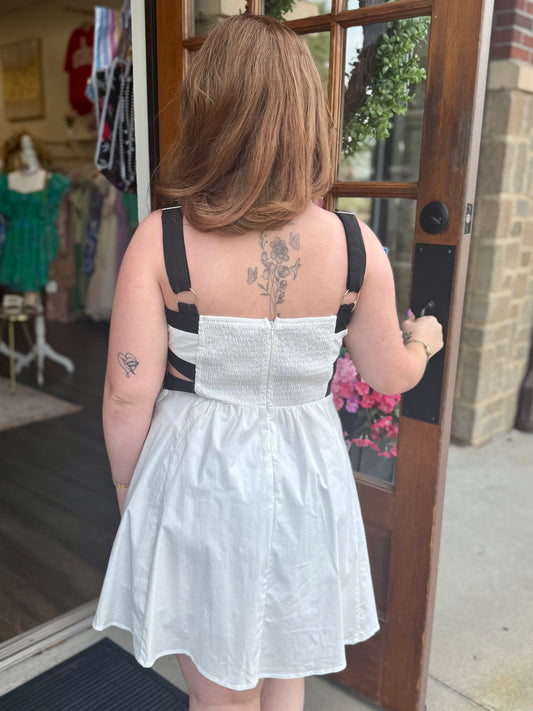 White Cut Out Fit & Flare Mini Dress