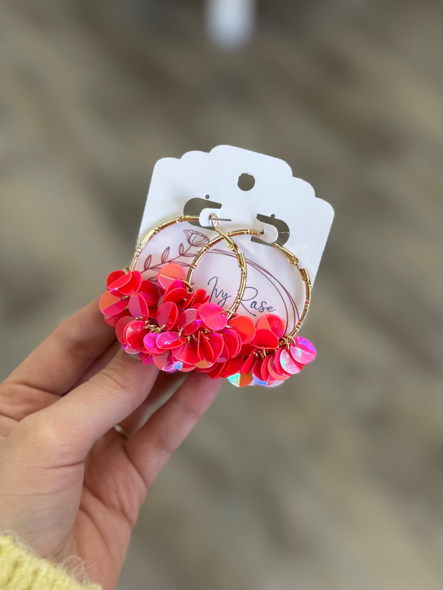 Pink Shiny Multi Sequin Hoop Earrings