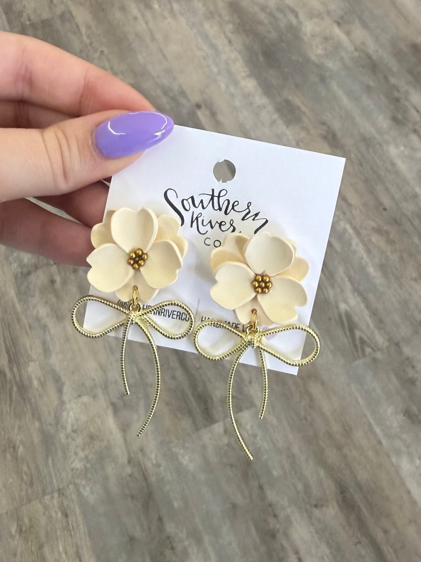 Cream Flower Bow Dangles