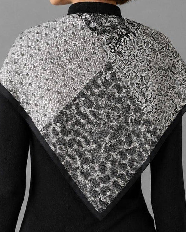 Black Paisley Print Square Scarf