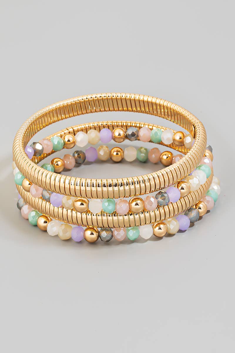 Multi Color Mixed Beads And Coil Elastic Bracelet Set