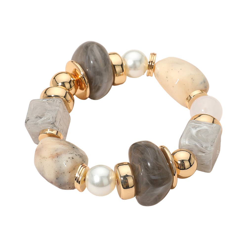 Grey Chunky Resin Beaded Stretch Bracelet