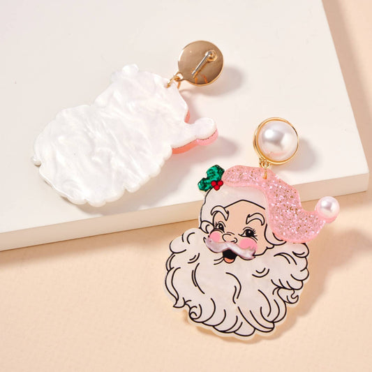 Pink Santa Claus Dangling Earrings