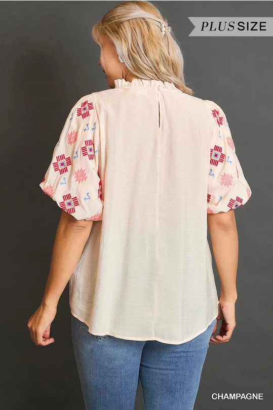 Plus Champagne Embroidered Top