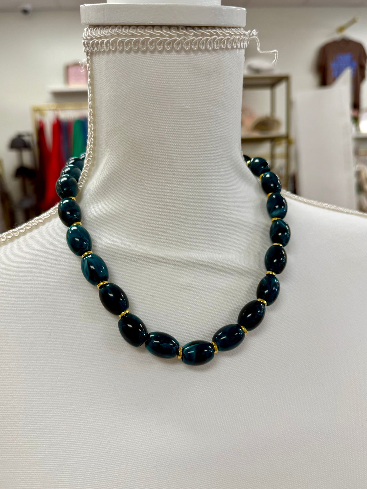 Dark Teal Beaded Necklace