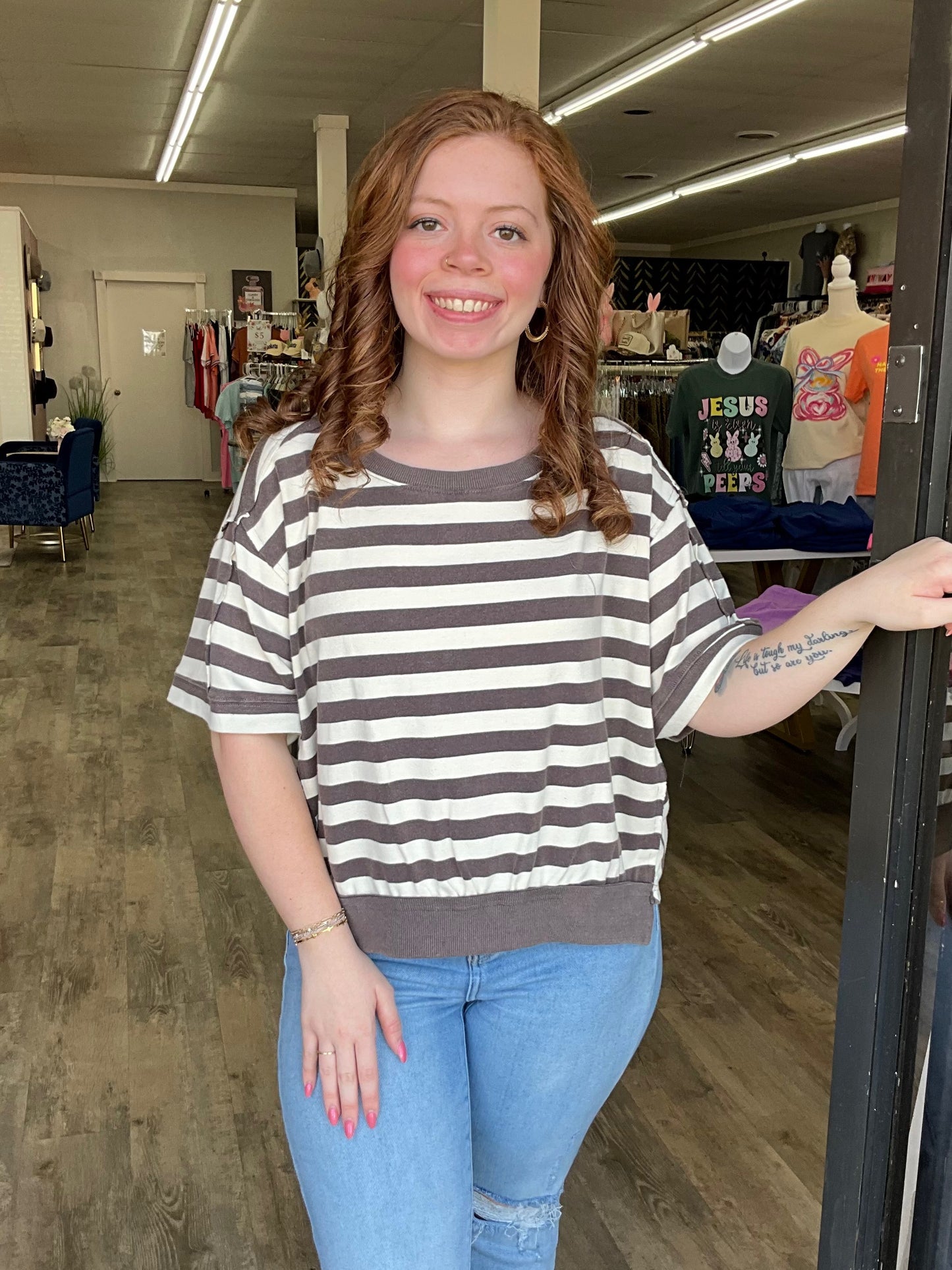 Charcoal Striped Mineral Wash Top