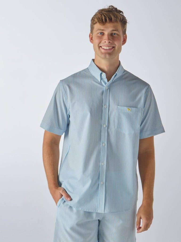 SS Blue Stripe Button Up Top