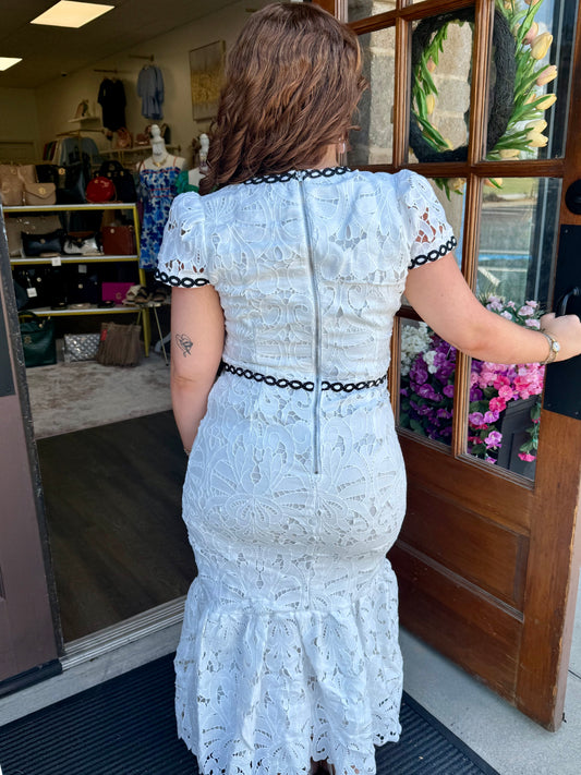 White Crochet Cut Out Maxi Dress