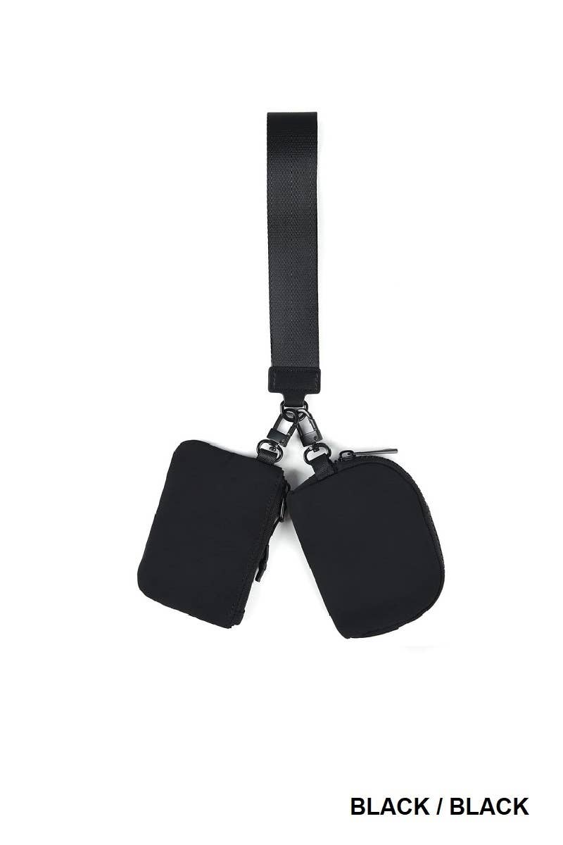 Black Dual Pouch Wristlet Keychain Wallet