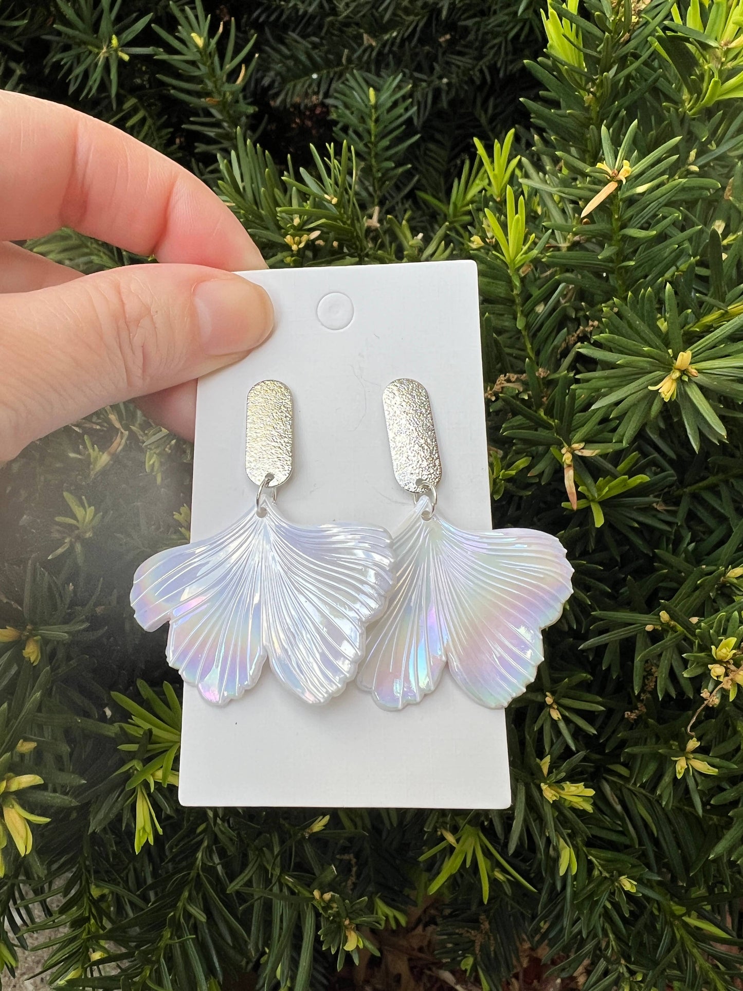 Iridescent Ginkgo Leaf Earrings