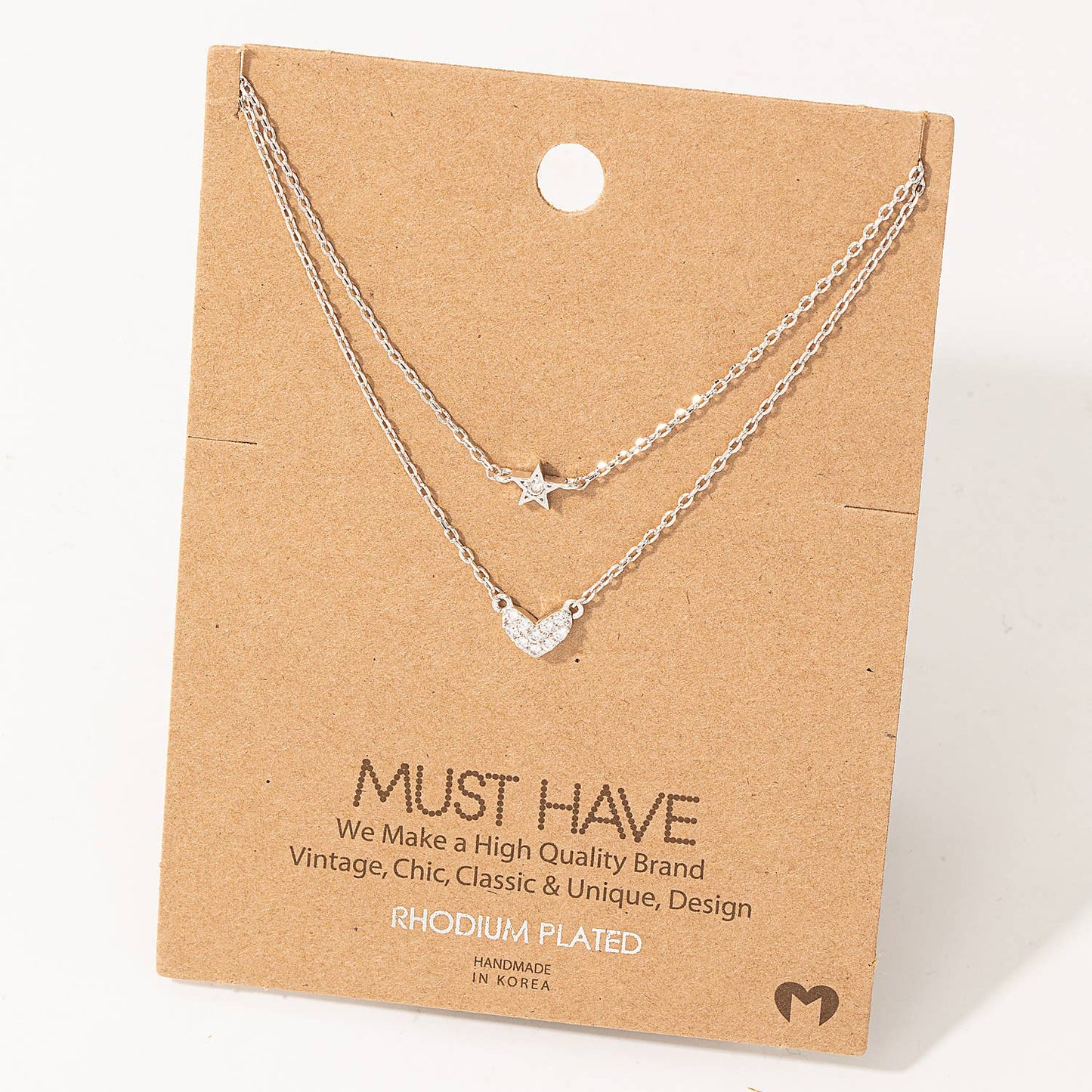 Layered Chain Pave Heart Star Necklace: G
