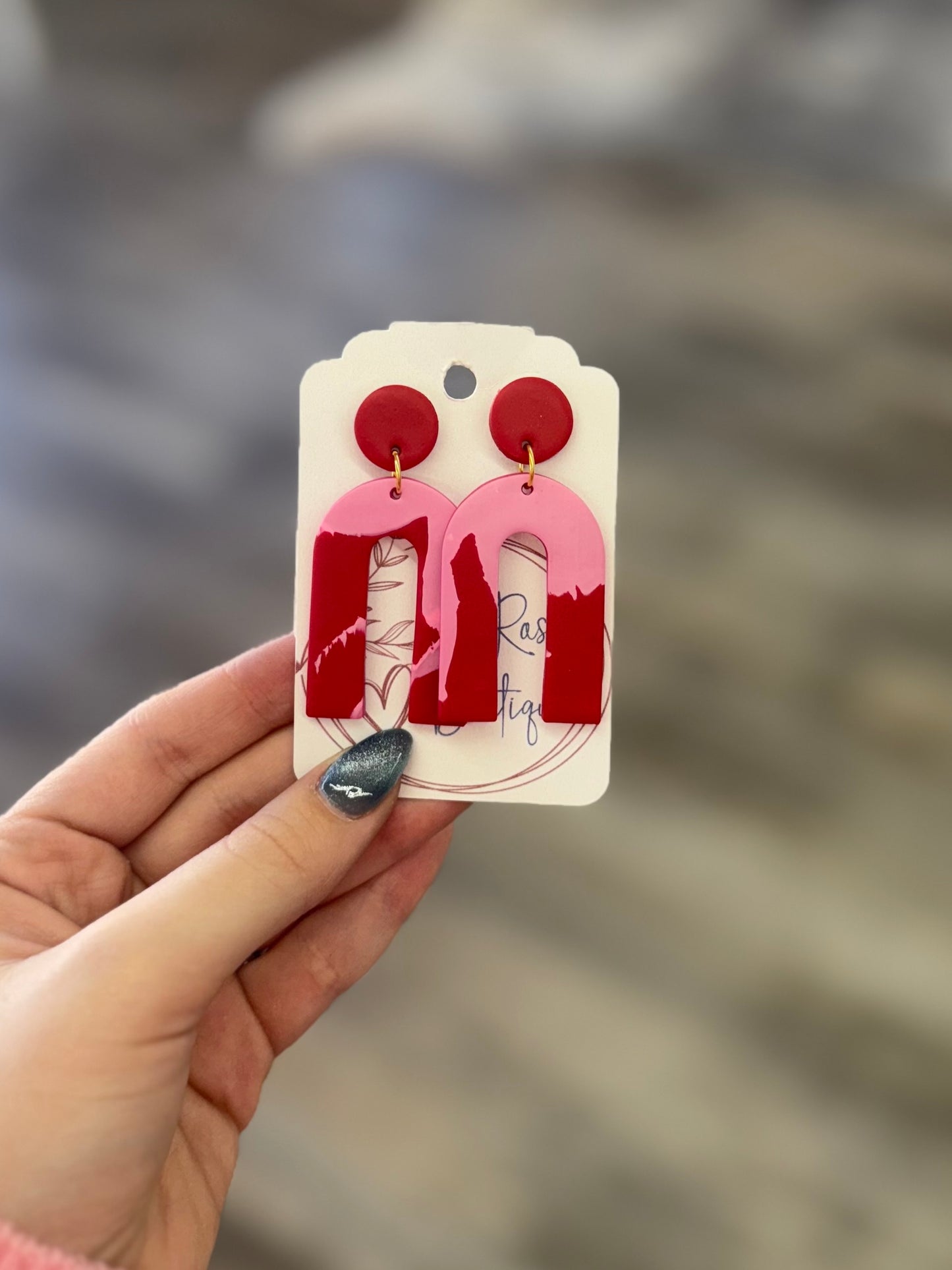 Red And Pink Horseshoe Earring