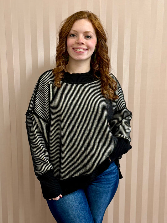 Plus Black Exposed Seam Two-Tone Sweater