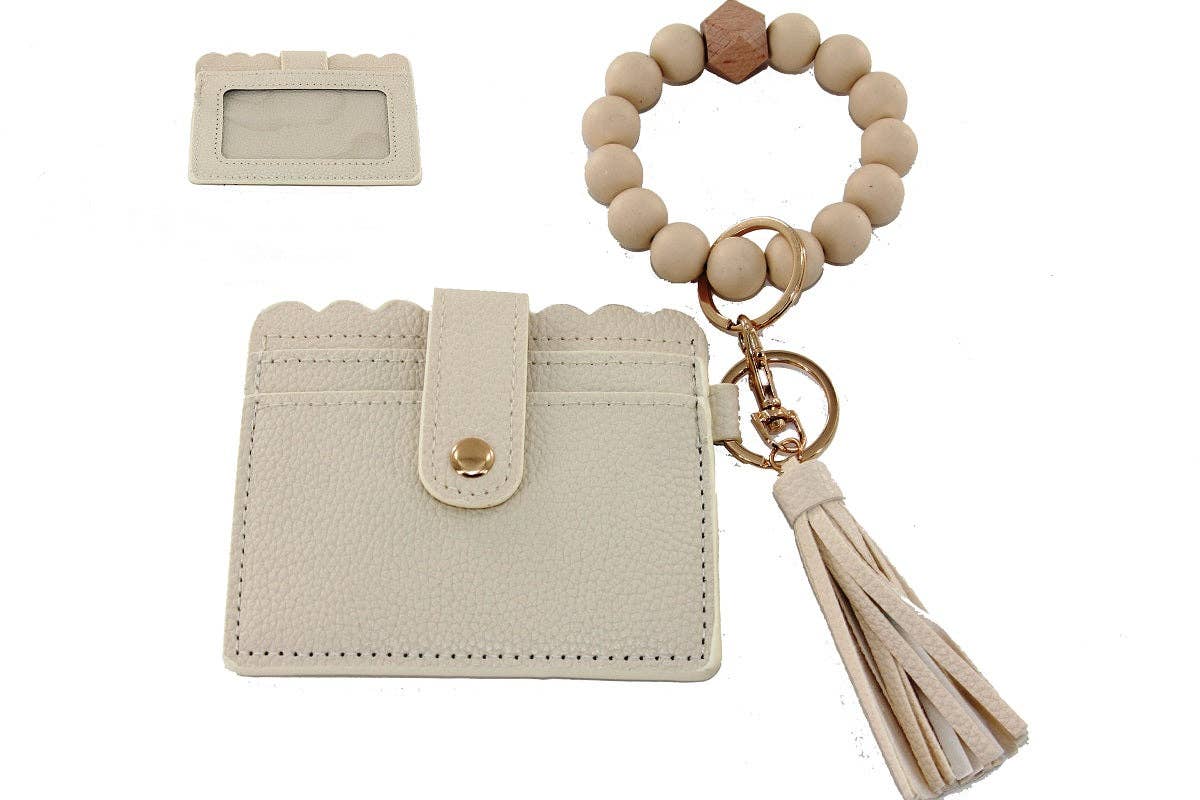 Beige Silicone Beaded Stretch Bracelet Wristlet ID