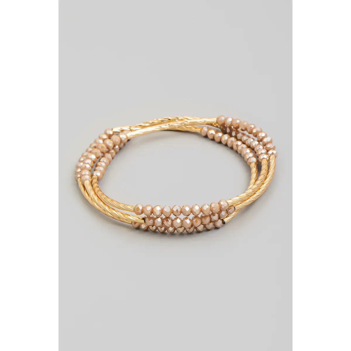 Grey Layered Metallic Tube And Beads Bracelet Set