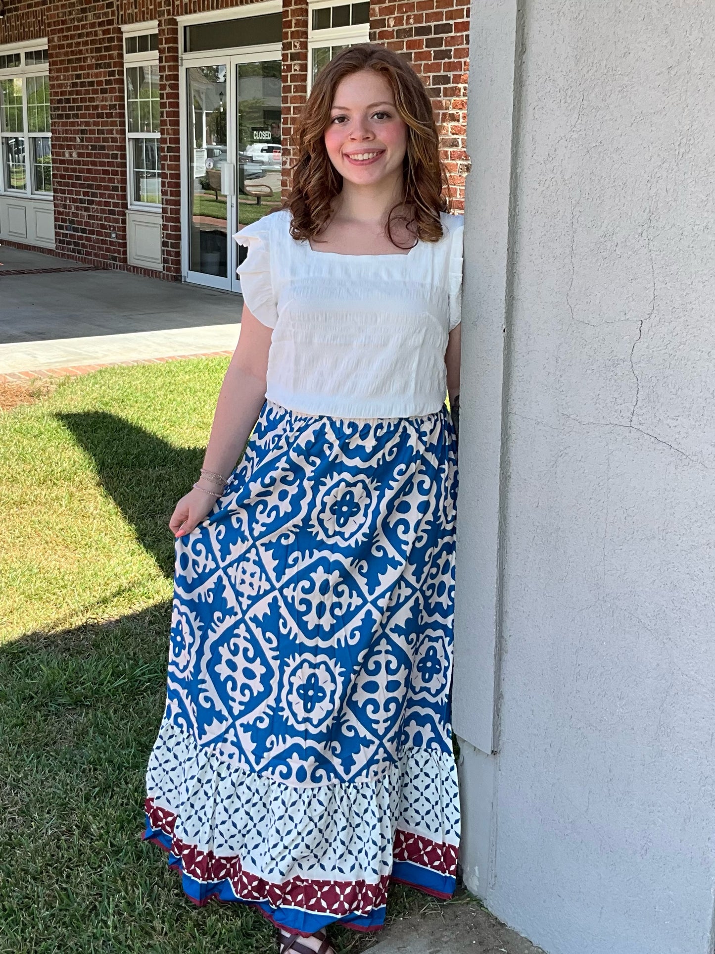 Blue Abstract Pattern Maxi Skirt