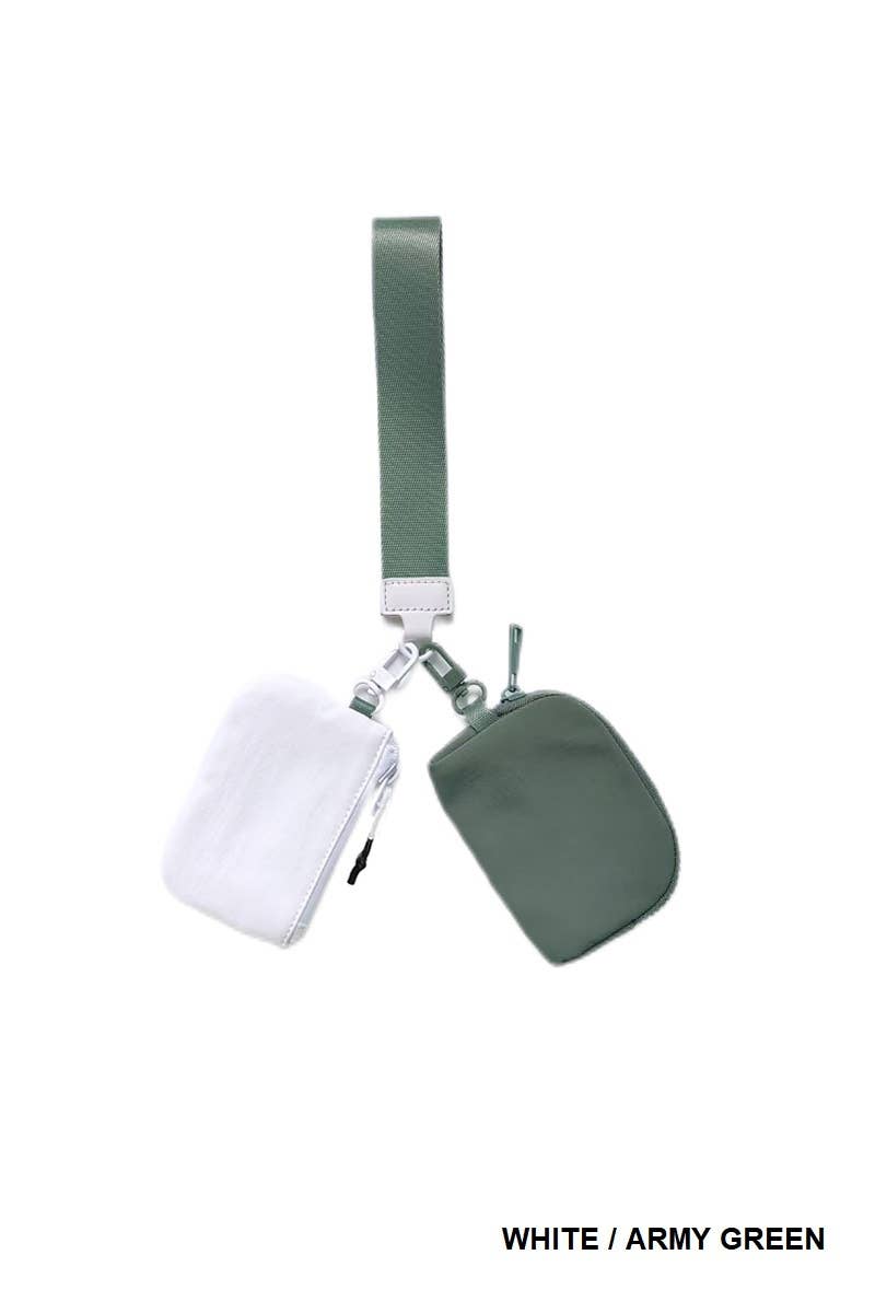 Army Green Dual Pouch Wristlet Keychain Wallet