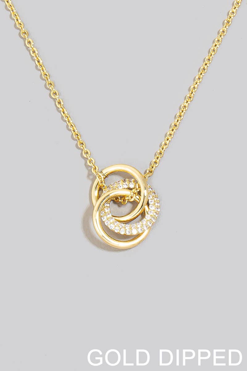 Gold Dipped Pave Linked Hoop Pendant Necklace