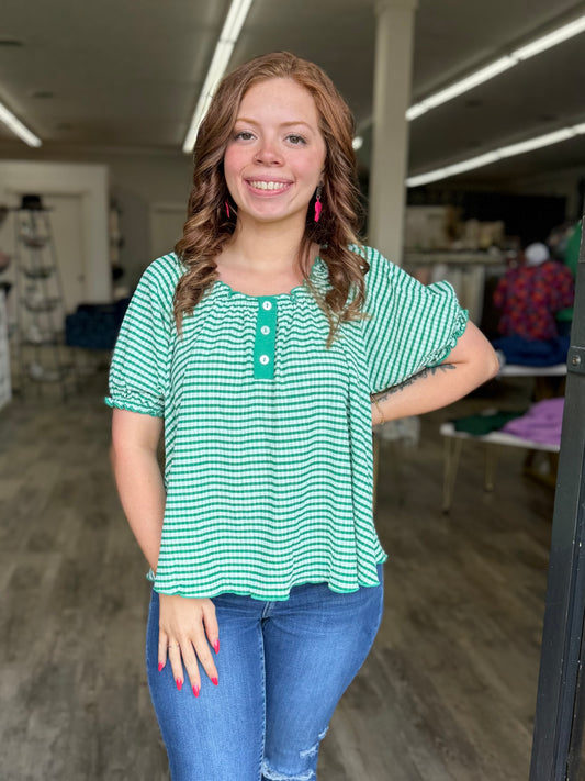 Green Stripe Scoop Neck Top