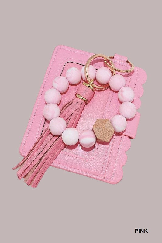 Pink Beaded Bracelet Keychain Wallet