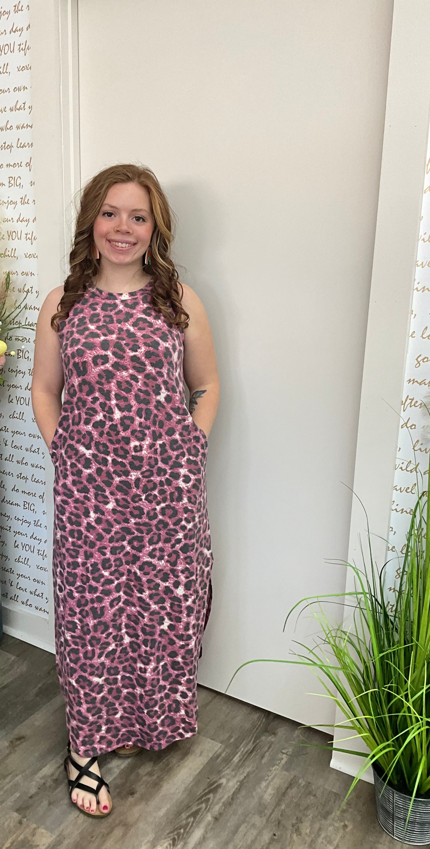 Cranberry Leopard Sleeveless Maxi Dress