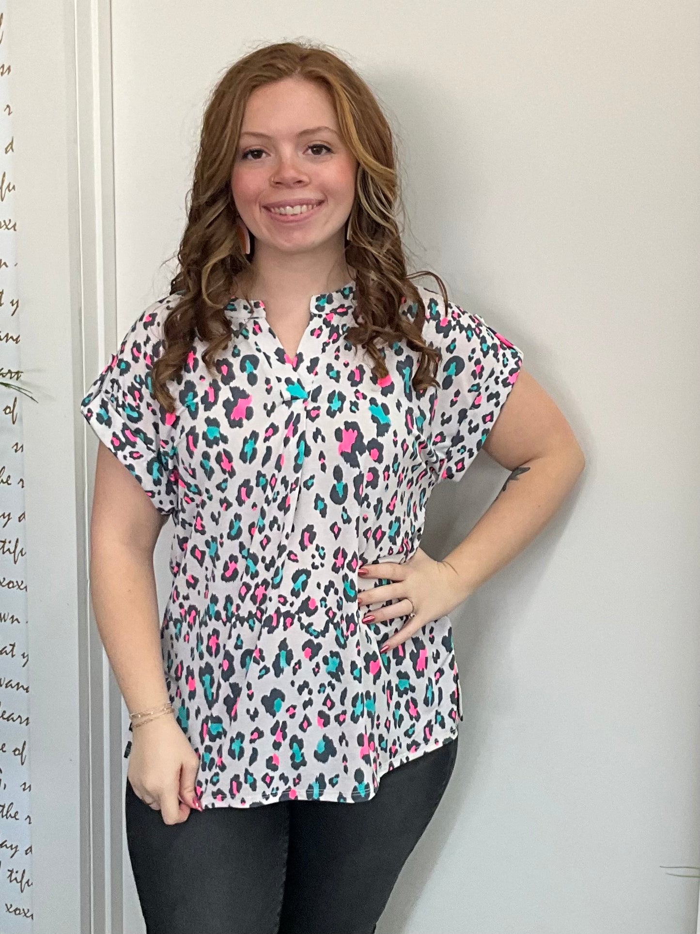 Grey Multi Lizzy Dolman Printed Wrinkle Free Top