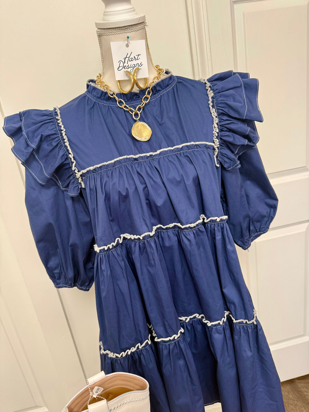 Navy Puff Sleeve Mini Dress