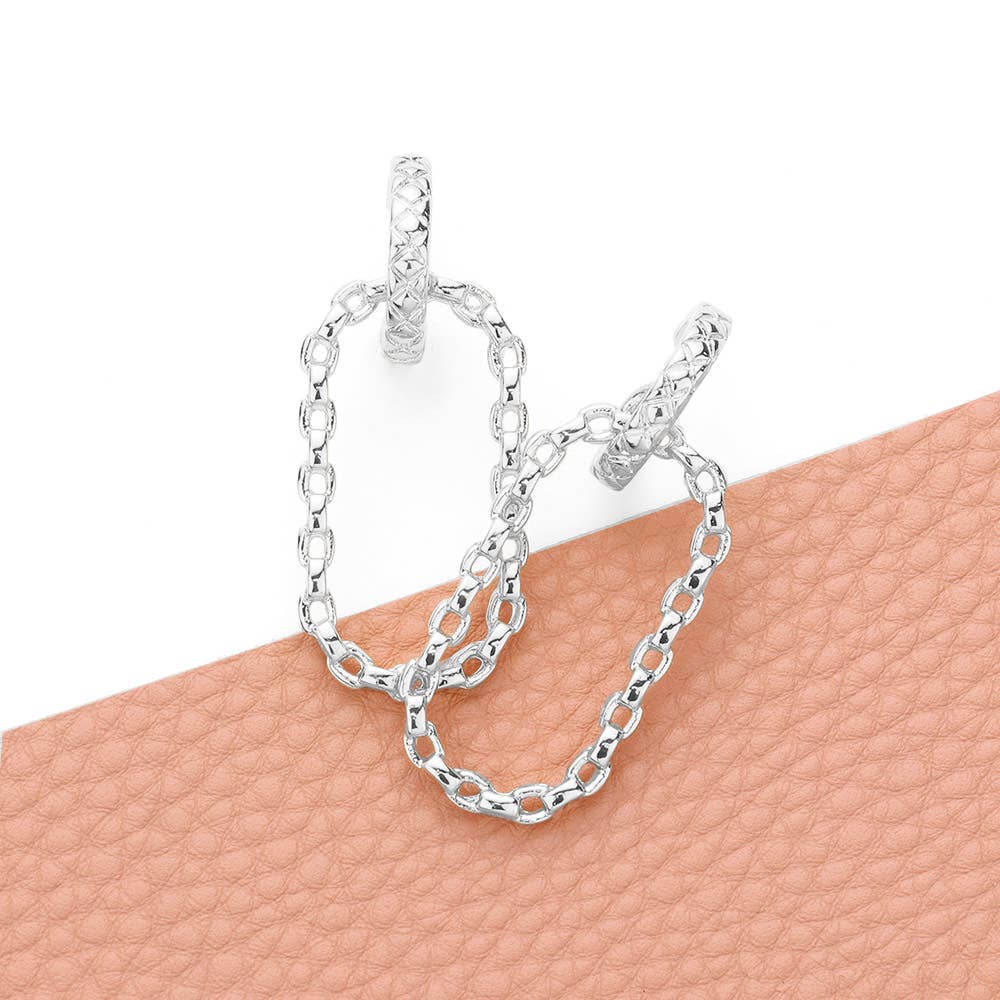 Silver Metal Oval Dangle Earrings