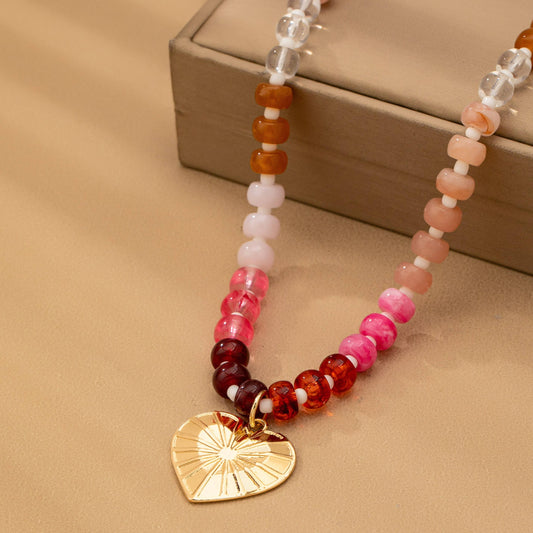 Multi Beaded Chain Heart Charm Necklace
