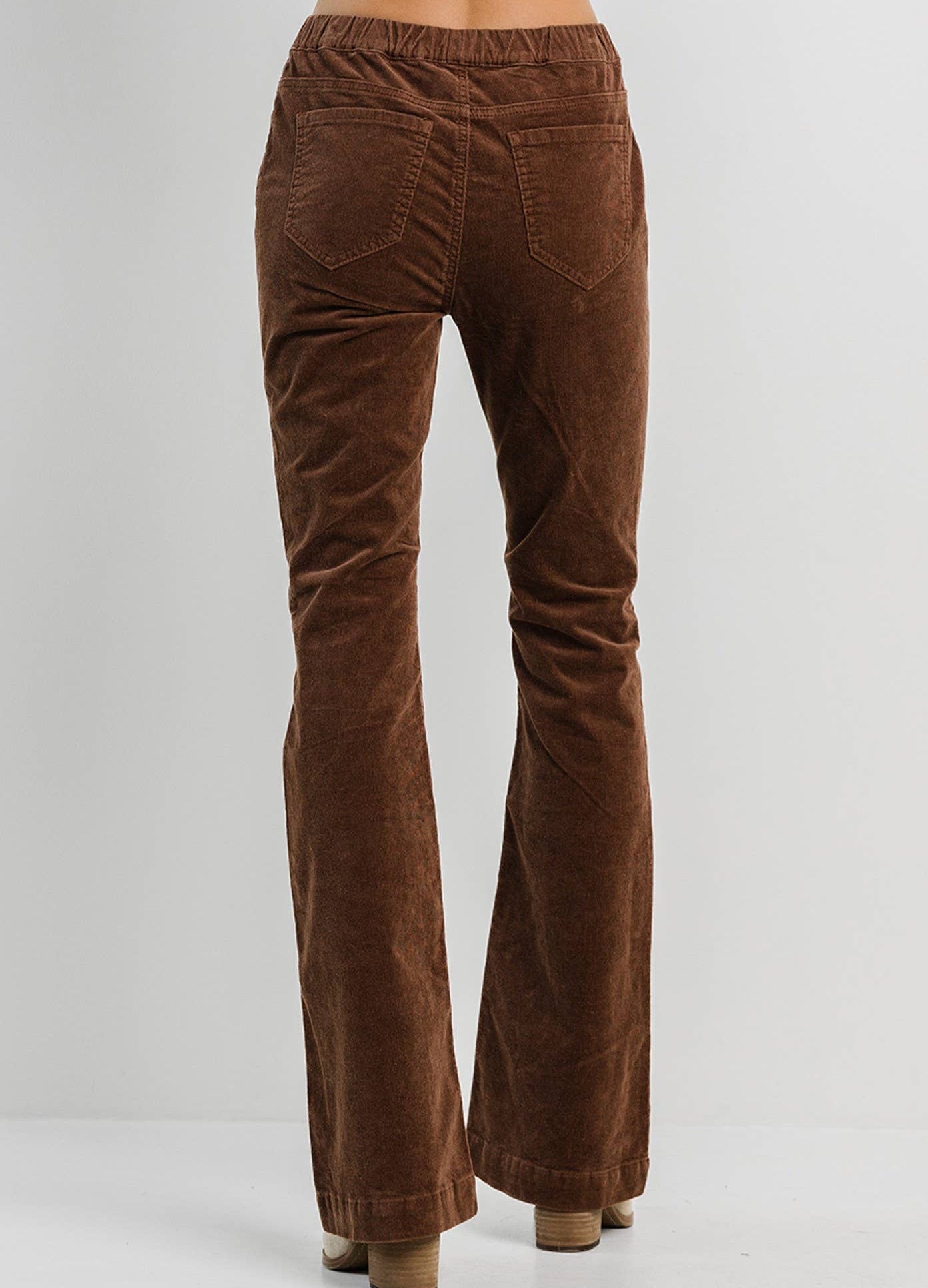 Brown Corduroy Pull On Flare Jeans