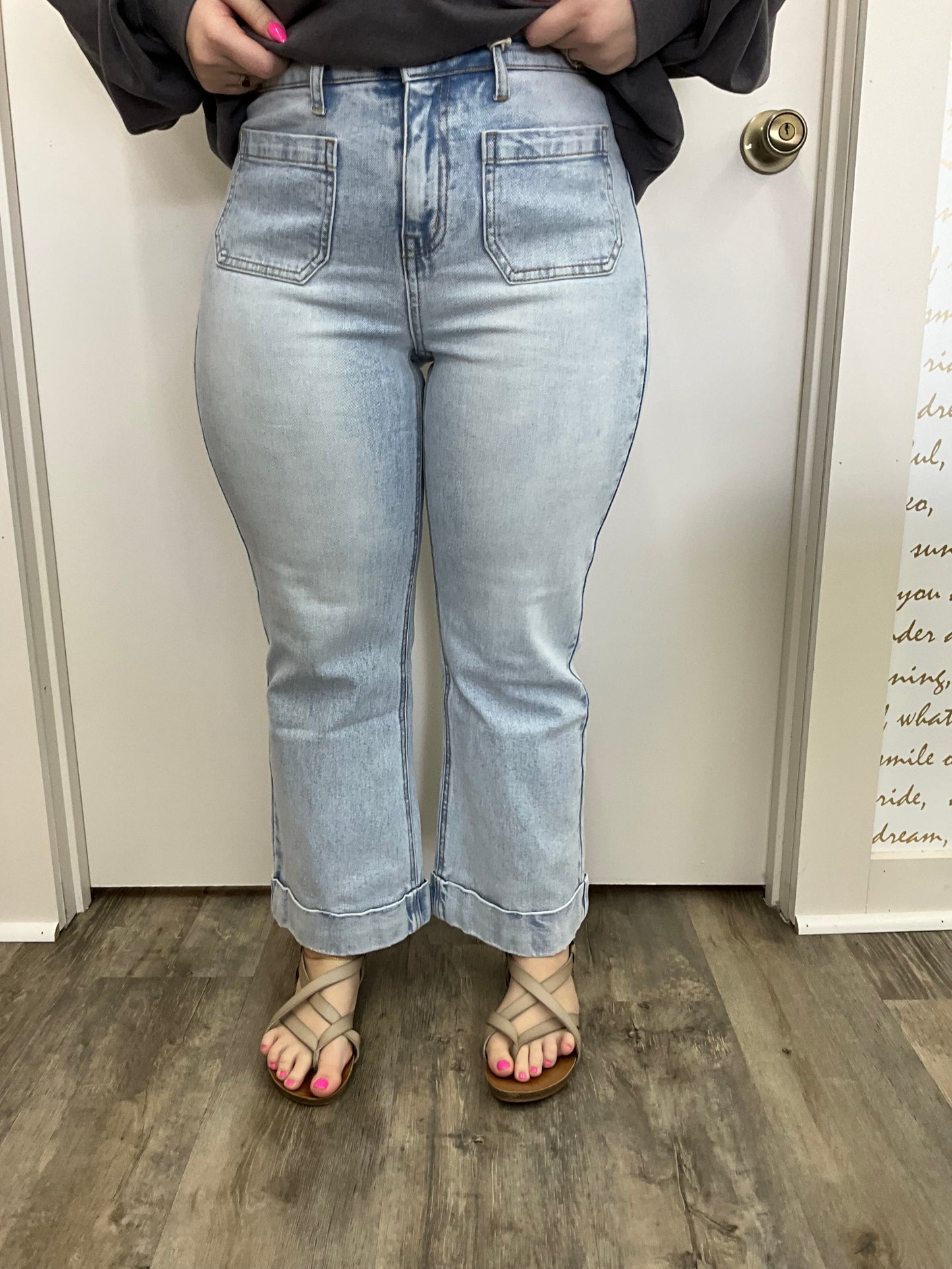 KC Light High Rise Relaxed Cropped Flare Jeans