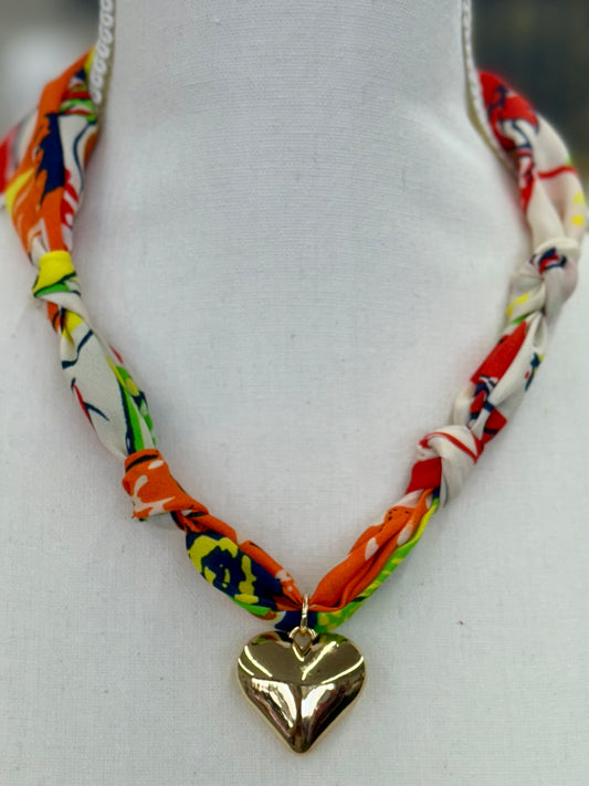 Orange Scarf Heart Charm Necklace